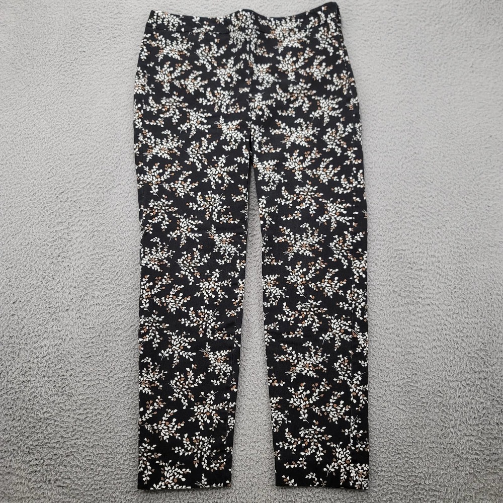 Tabots Pants Womens 6 Black‎ Floral Chatham Ankle Mid Rise Flat Front Side Zip